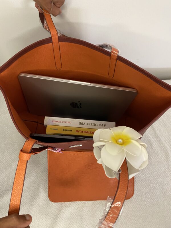 Sac Lacoste Réversible – Marron & Orange (avec pochette) – Image 4