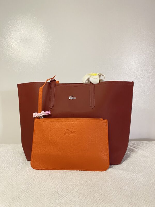 Sac Lacoste Réversible – Marron & Orange (avec pochette) – Image 3
