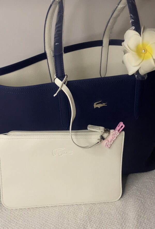 Sac Lacoste Réversible – Bleu Marine & Blanc (avec pochette) – Image 2